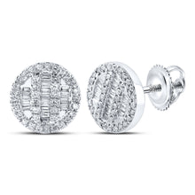 Load image into Gallery viewer, 10kt White Gold Baguette and Round Diamond Cluster Earrings for Men - 1/3 Cttw - Alternate view 1 from Splendid Jewellery