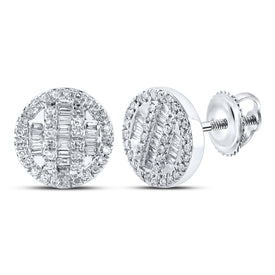 10kt White Gold Baguette and Round Diamond Cluster Earrings for Men - 1/3 Cttw - Alternate view 1 from Splendid Jewellery