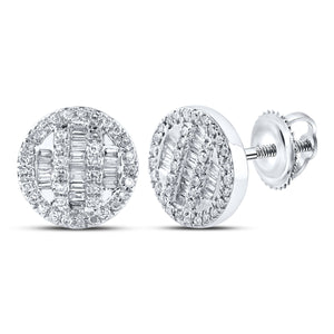 10kt White Gold Baguette and Round Diamond Cluster Earrings for Men - 1/3 Cttw - Splendid Jewellery