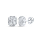 10kt White Gold Baguette and Round Diamond Cluster Earrings for Men - 1/4 Cttw - Splendid Jewellery