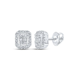 10kt White Gold Baguette and Round Diamond Cluster Earrings for Men - 1/4 Cttw - Splendid Jewellery