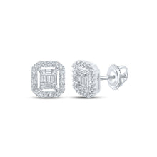 Load image into Gallery viewer, 10kt White Gold Baguette and Round Diamond Cluster Earrings for Men - 1/4 Cttw - Splendid Jewellery