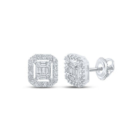 10kt White Gold Baguette and Round Diamond Cluster Earrings for Men - 1/4 Cttw - Splendid Jewellery