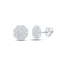 Load image into Gallery viewer, 10kt White Gold Baguette and Round Diamond Cluster Earrings for Men - 5/8 Cttw - Splendid Jewellery