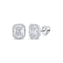 Load image into Gallery viewer, 10kt White Gold Baguette and Round Diamond Cluster Earrings for Men - Splendid Jewellery