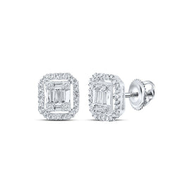 10kt White Gold Baguette and Round Diamond Cluster Earrings for Men - Splendid Jewellery