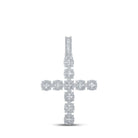 10kt White Gold Baguette and Round Diamond Cross Pendant - 1 - 7/8 Cttw - Splendid Jewellery