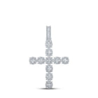 10kt White Gold Baguette and Round Diamond Cross Pendant - 1 - 7/8 Cttw - Splendid Jewellery