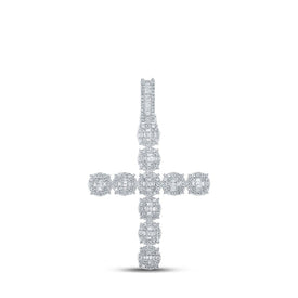 10kt White Gold Baguette and Round Diamond Cross Pendant - 1 - 7/8 Cttw - Splendid Jewellery