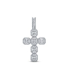 10kt White Gold Baguette and Round Diamond Cross Pendant - 1 Cttw - Splendid Jewellery