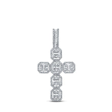 Load image into Gallery viewer, 10kt White Gold Baguette and Round Diamond Cross Pendant - 1 Cttw - Splendid Jewellery