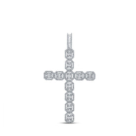 10kt White Gold Baguette and Round Diamond Cross Pendant - 2 - 1/3 Cttw - Splendid Jewellery