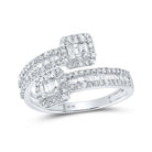 10kt White Gold Baguette and Round Diamond Cuff Band Ring - 1 Cttw - Splendid Jewellery