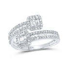 10kt White Gold Baguette and Round Diamond Cuff Band Ring - 1 Cttw - Splendid Jewellery