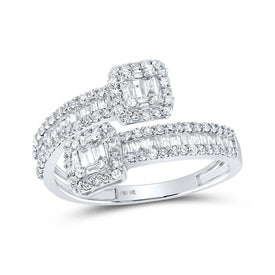 10kt White Gold Baguette and Round Diamond Cuff Band Ring - 1 Cttw - Splendid Jewellery