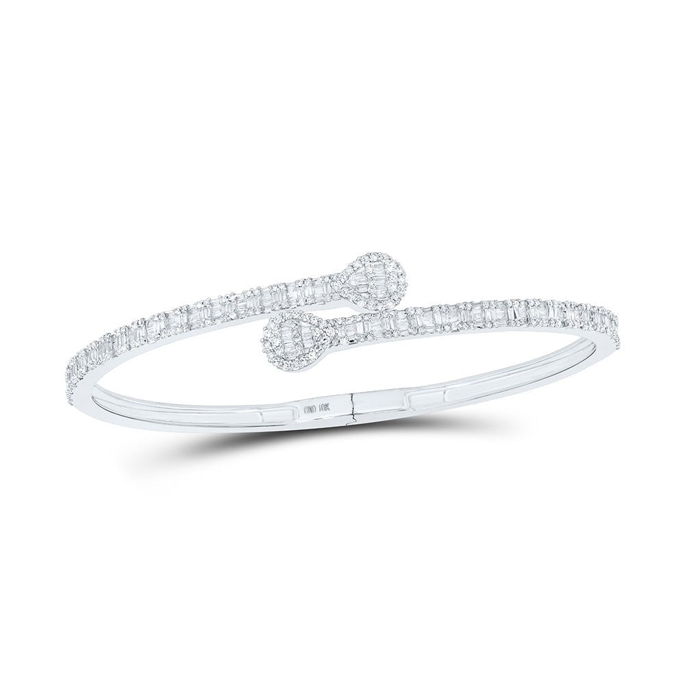 10kt White Gold Baguette and Round Diamond Cuff Bangle Bracelet - 1 - 5/8 Cttw - Splendid Jewellery