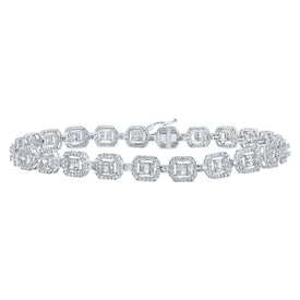 10kt White Gold Baguette and Round Diamond Link Bracelet - 4 Cttw - Splendid Jewellery