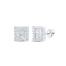 Load image into Gallery viewer, 10kt White Gold Baguette and Round Diamond Square Earrings - 1/2 Cttw - Splendid Jewellery