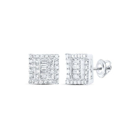 10kt White Gold Baguette and Round Diamond Square Earrings - 1/2 Cttw - Splendid Jewellery