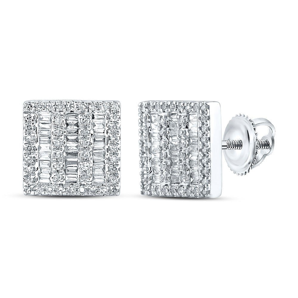 10kt White Gold Baguette and Round Diamond Square Earrings - 1/2 Cttw - Splendid Jewellery
