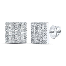 Load image into Gallery viewer, 10kt White Gold Baguette and Round Diamond Square Earrings - 1/2 Cttw - Splendid Jewellery