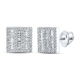 10kt White Gold Baguette and Round Diamond Square Earrings - 1/2 Cttw - Splendid Jewellery