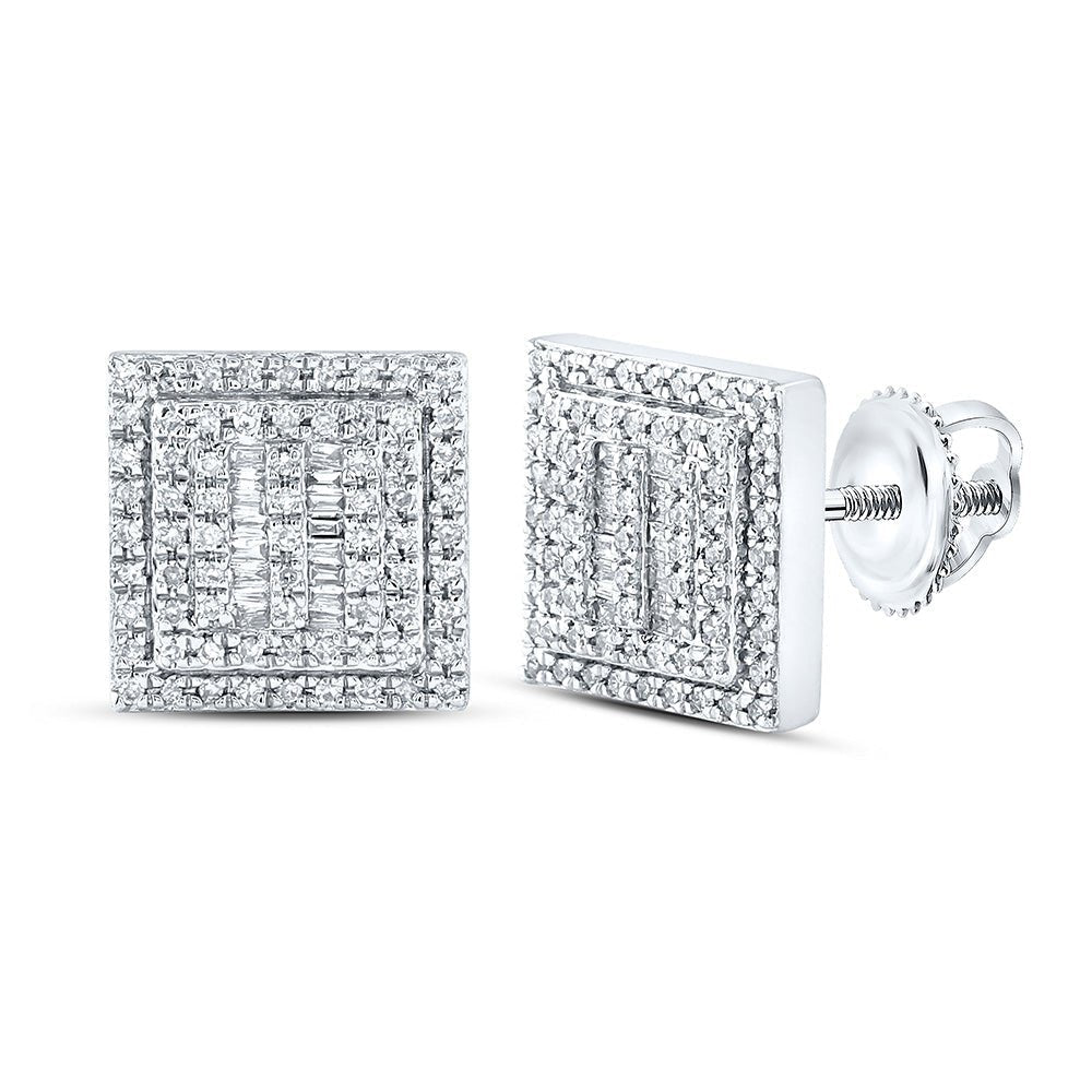 10kt White Gold Baguette and Round Diamond Square Earrings - 1/2 Cttw - Splendid Jewellery