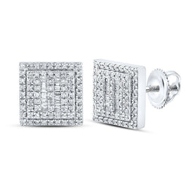 10kt White Gold Baguette and Round Diamond Square Earrings - 1/2 Cttw - Splendid Jewellery