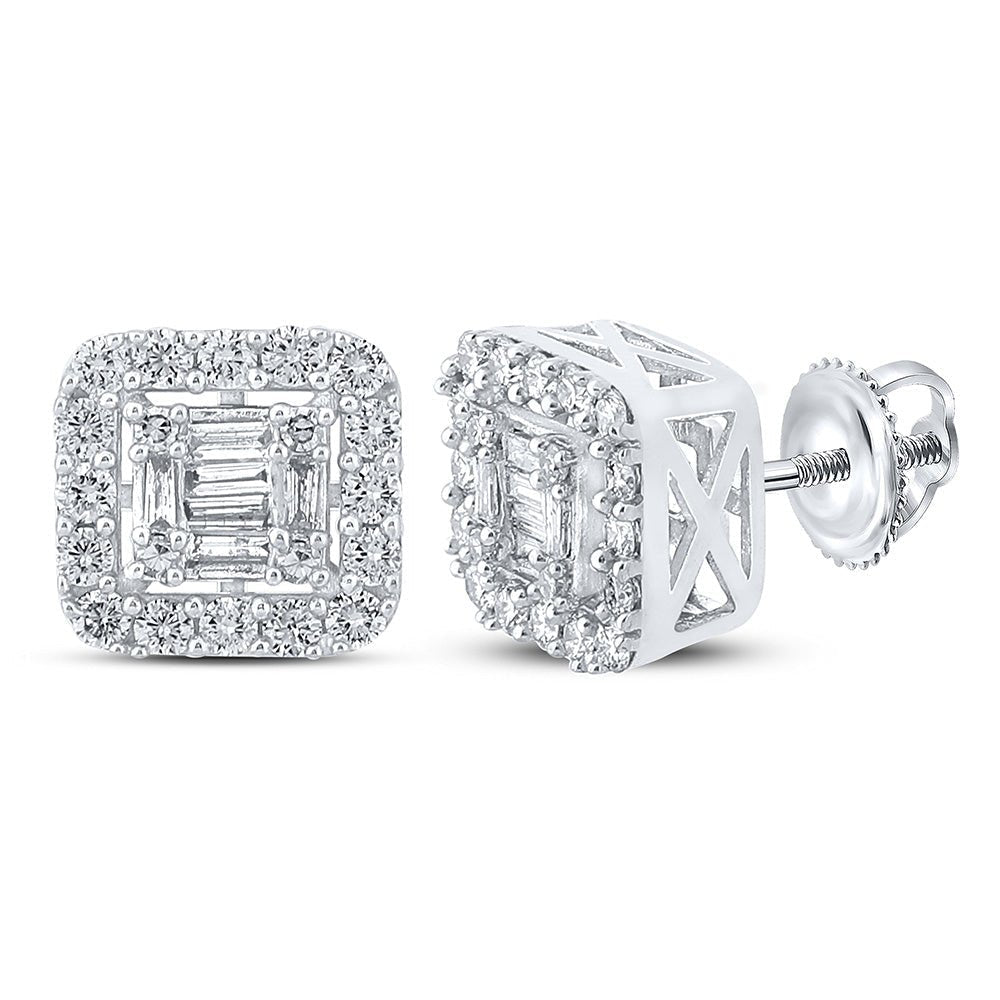 10kt White Gold Baguette and Round Diamond Square Earrings - 5/8 Cttw - Splendid Jewellery