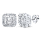 10kt White Gold Baguette and Round Diamond Square Earrings - 5/8 Cttw - Splendid Jewellery