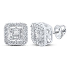 10kt White Gold Baguette and Round Diamond Square Earrings - 5/8 Cttw - Splendid Jewellery