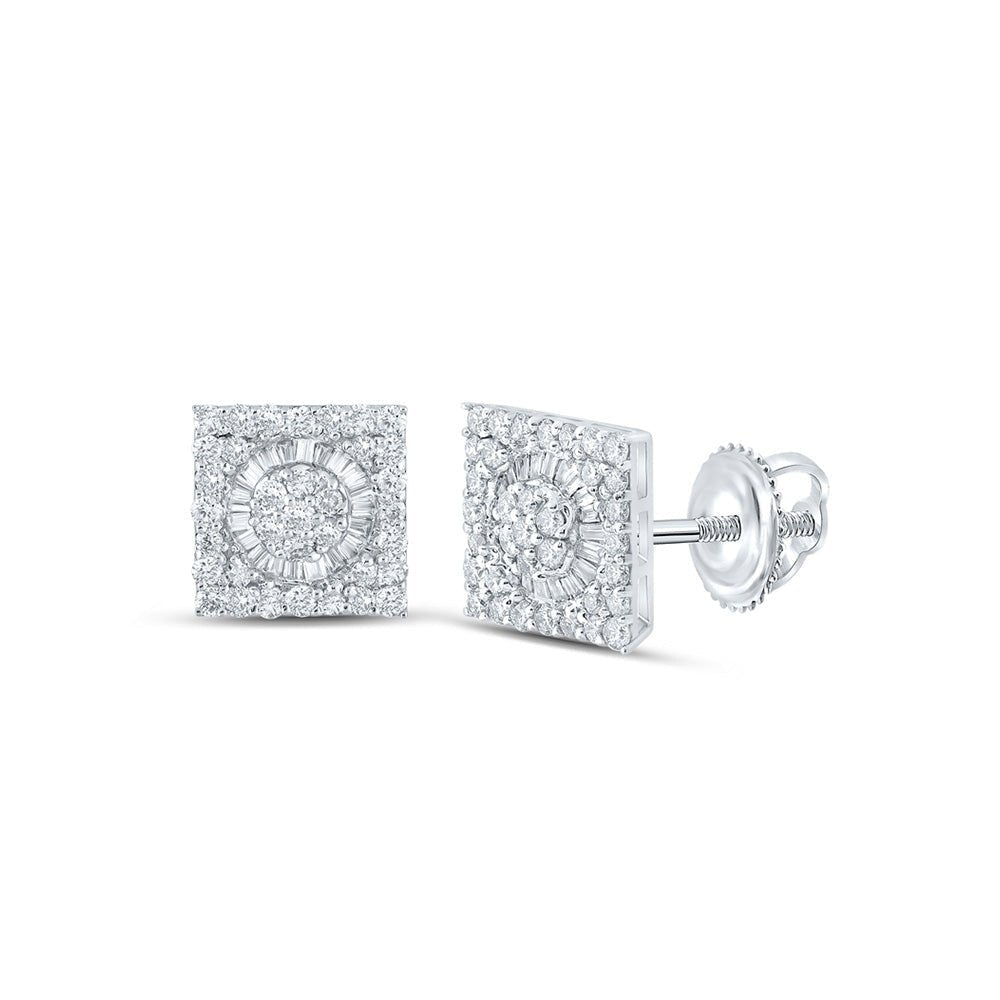 10kt White Gold Baguette and Round Diamond Square Earrings - 7/8 Cttw - Splendid Jewellery