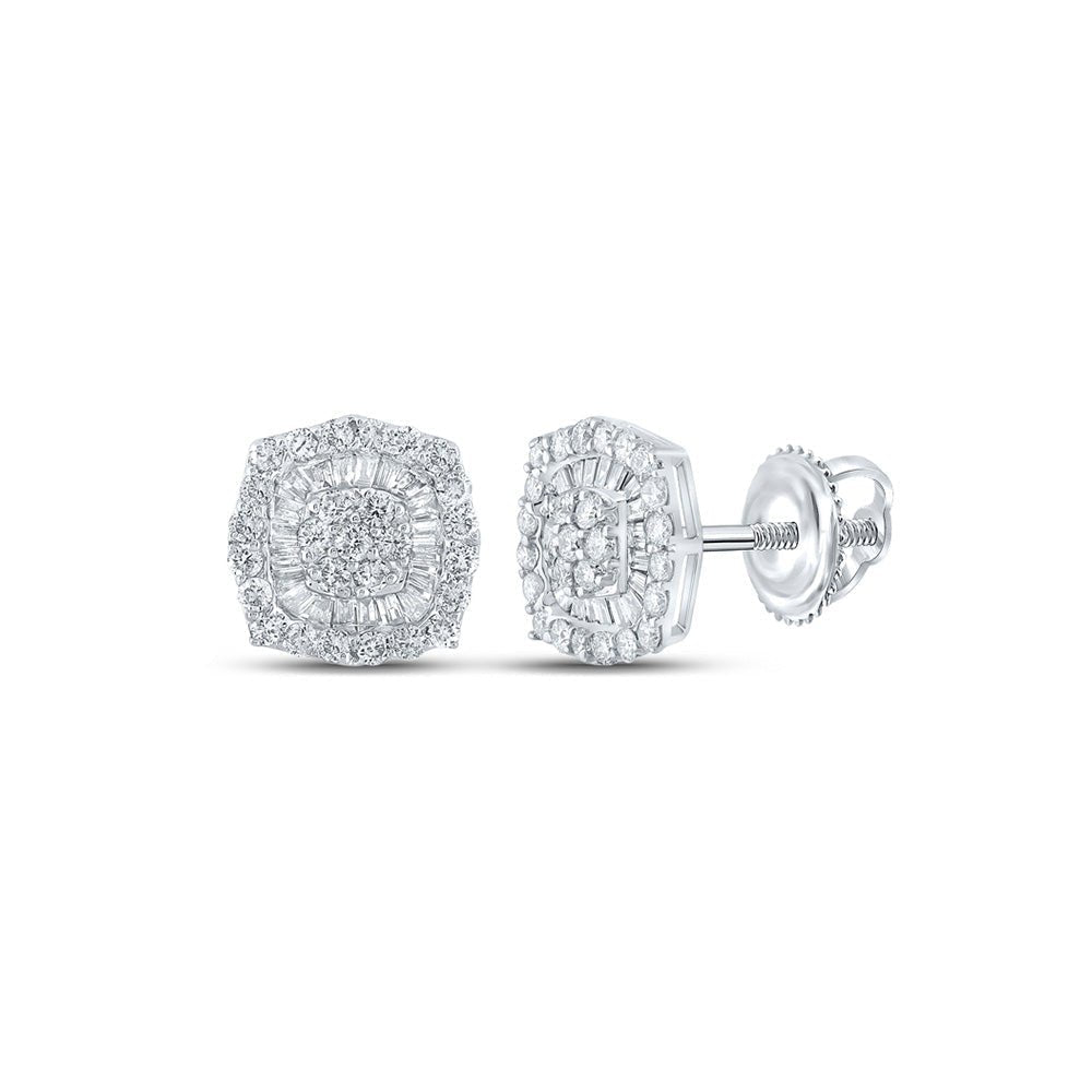 10kt White Gold Baguette and Round Diamond Square Earrings for Men - 3/4 Cttw - Splendid Jewellery