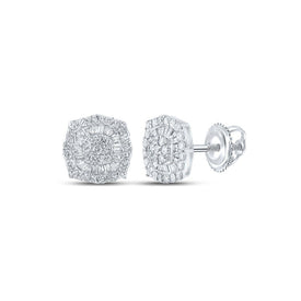 10kt White Gold Baguette and Round Diamond Square Earrings for Men - 3/4 Cttw - Splendid Jewellery