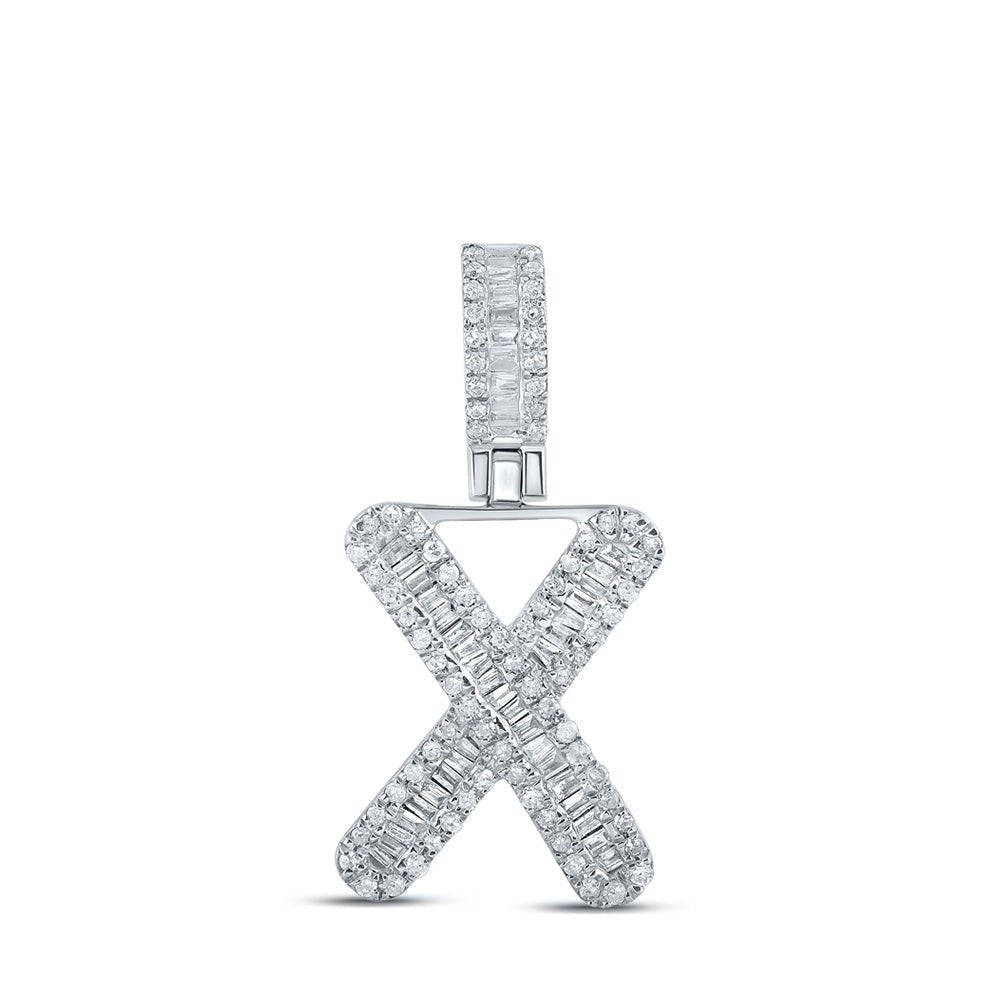 10kt White Gold Baguette and Round Diamond X Initial Pendant for Men - 3/8 Cttw - Splendid Jewellery