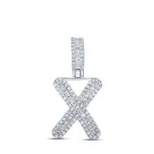 Load image into Gallery viewer, 10kt White Gold Baguette and Round Diamond X Initial Pendant for Men - 3/8 Cttw - Splendid Jewellery