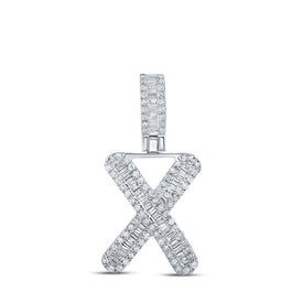 10kt White Gold Baguette and Round Diamond X Initial Pendant for Men - 3/8 Cttw - Splendid Jewellery