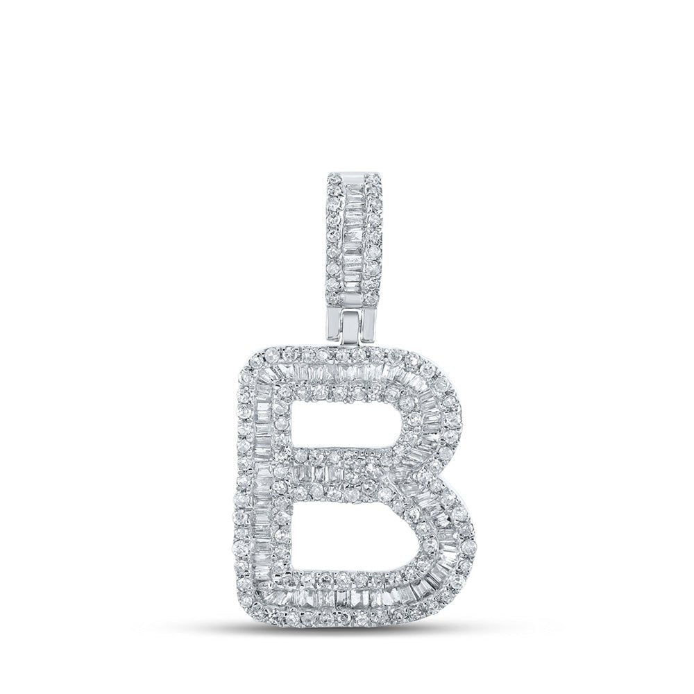 10kt White Gold Baguette Diamond B Initial Pendant for Men - 5/8 Cttw - Splendid Jewellery