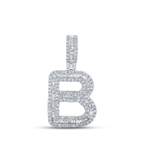 10kt White Gold Baguette Diamond B Initial Pendant for Men - 5/8 Cttw - Splendid Jewellery