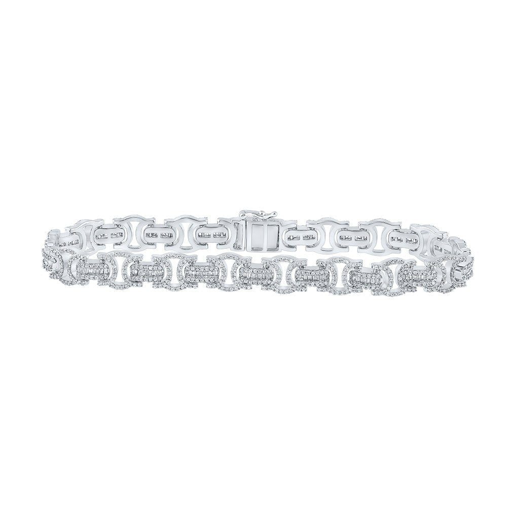 10kt White Gold Baguette Diamond Byzantine Link Bracelet - 3 - 3/4 Cttw - Splendid Jewellery