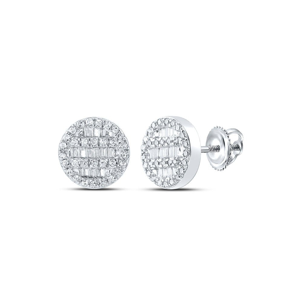 10kt White Gold Baguette Diamond Circle Cluster Earrings - 1/3 Cttw | Dazzling Men's Diamond Earrings - Splendid Jewellery