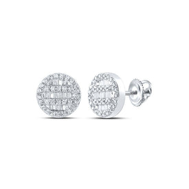 10kt White Gold Baguette Diamond Circle Cluster Earrings - 1/3 Cttw | Dazzling Men's Diamond Earrings - Splendid Jewellery
