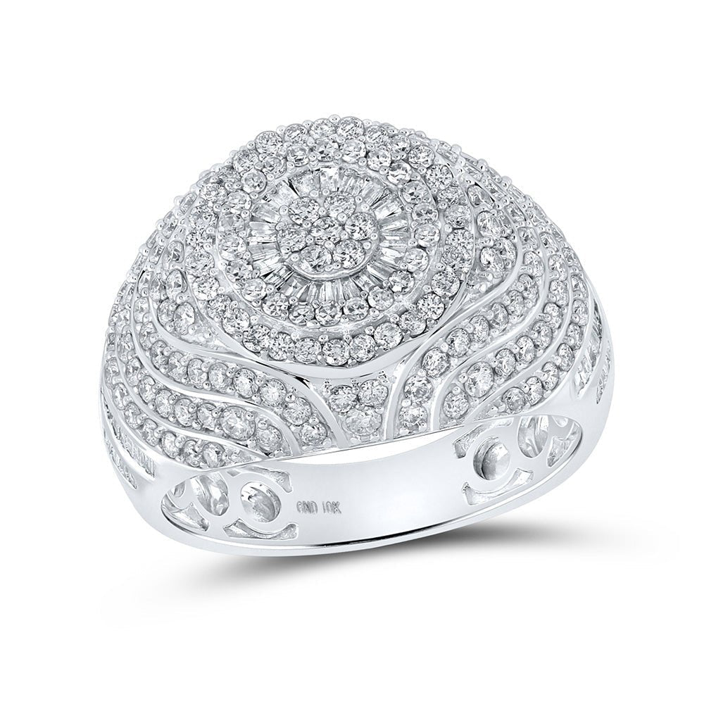10kt White Gold Baguette Diamond Circle Cluster Men's Ring - 2 Cttw | Splendid Jewellery - Splendid Jewellery
