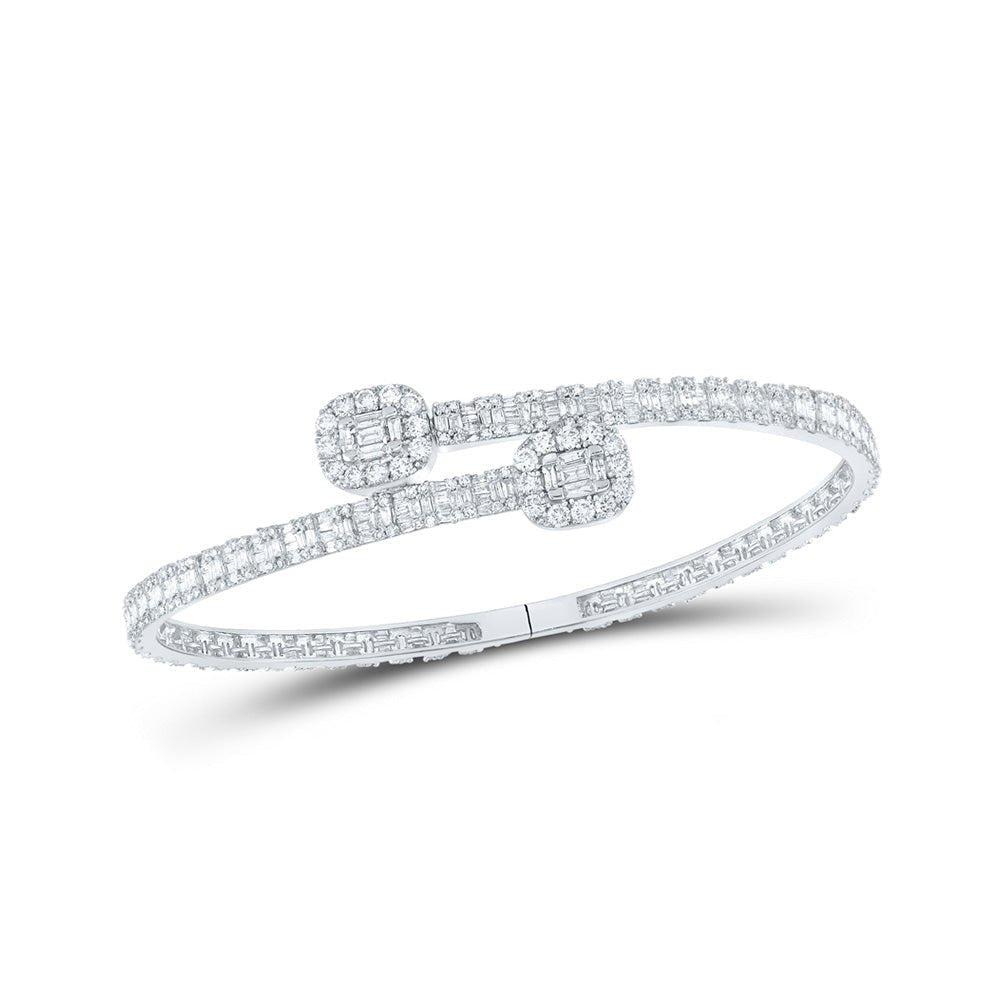 10kt White Gold Baguette Diamond Cuff Bangle Bracelet - 4 - 1/4 Cttw | Splendid Jewellery - Splendid Jewellery