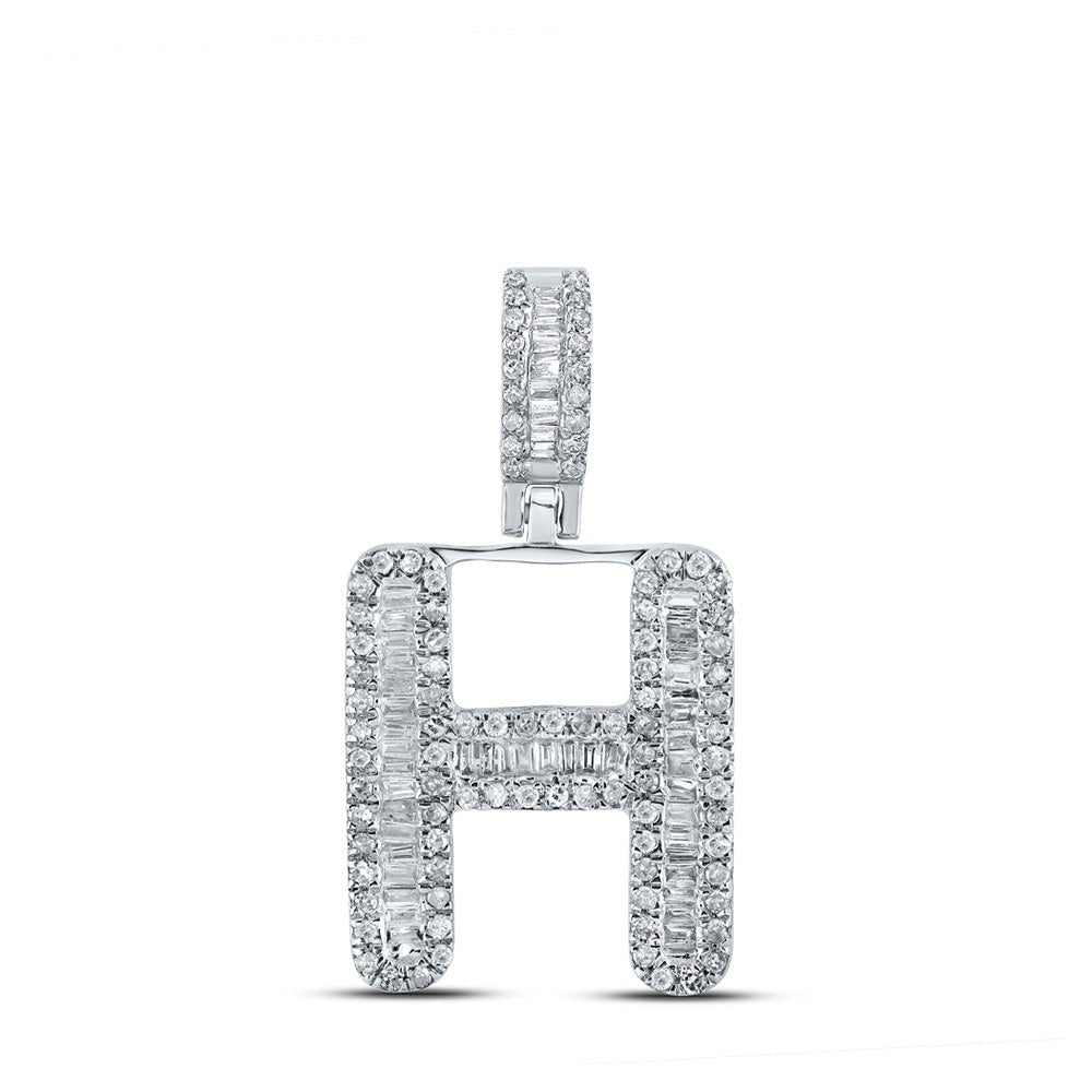 10kt White Gold Baguette Diamond H Initial Charm Pendant - 1/2 Cttw for Men - Splendid Jewellery