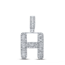 Load image into Gallery viewer, 10kt White Gold Baguette Diamond H Initial Charm Pendant - 1/2 Cttw for Men - Splendid Jewellery