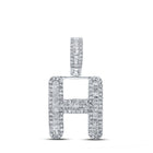 10kt White Gold Baguette Diamond H Initial Charm Pendant - 1/2 Cttw for Men - Splendid Jewellery