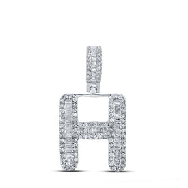 10kt White Gold Baguette Diamond H Initial Charm Pendant - 1/2 Cttw for Men - Splendid Jewellery