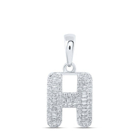10kt White Gold Baguette Diamond H Initial Pendant - A Mesmerizing Masterpiece of Elegance - Splendid Jewellery