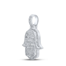 10kt White Gold Baguette Diamond Hamsa Charm Pendant for Men - 7/8 Cttw - Splendid Jewellery